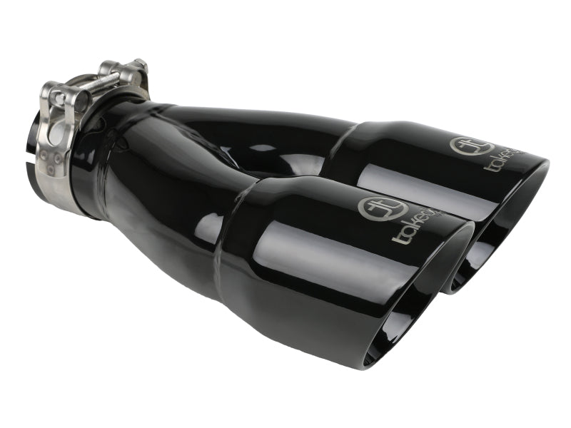 aFe Takeda 2.5in 304 Stainless Steel Clamp-on Exhaust Tip 2.5in Inlet 3in Dual Outlet - Black - Burkken Auto Parts