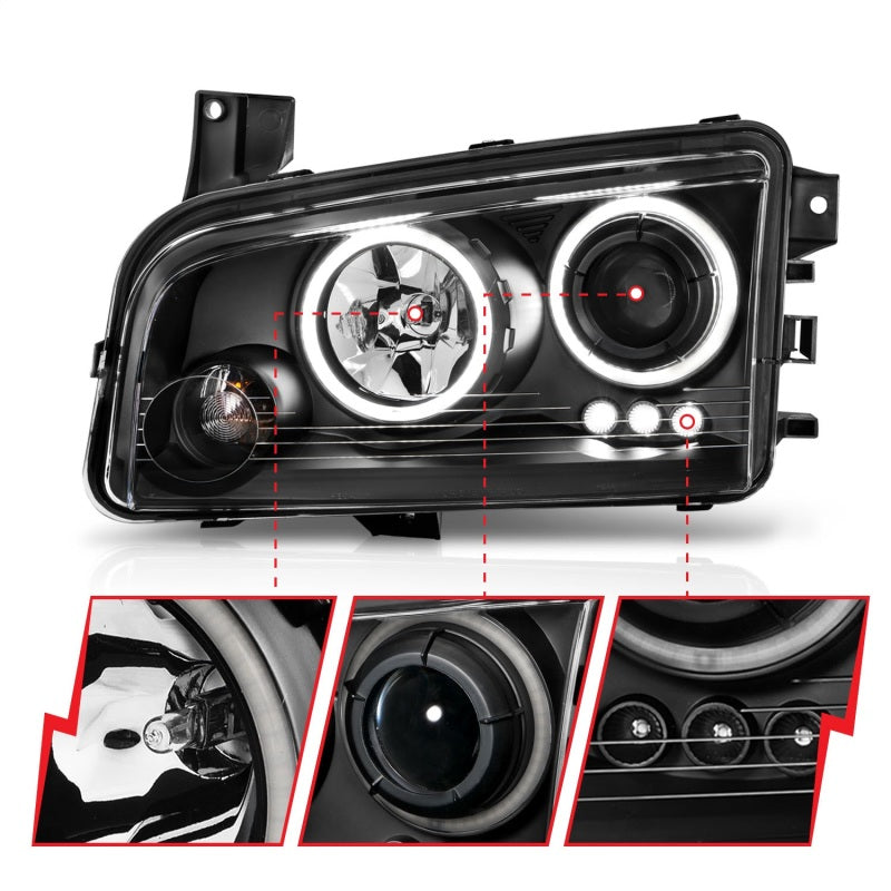 ANZO 2006-2010 Dodge Charger Projector Headlights w/ Halo Chrome (CCFL) - Burkken Auto Parts