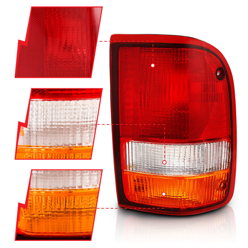 ANZO 1993-1997 Ford Ranger Tail Light Red/Clear (OE) - Burkken Auto Parts