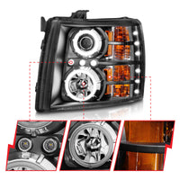 ANZO 2007-2013 Chevrolet Silverado 1500 Projector Headlights w/ Halo Black - Burkken Auto Parts