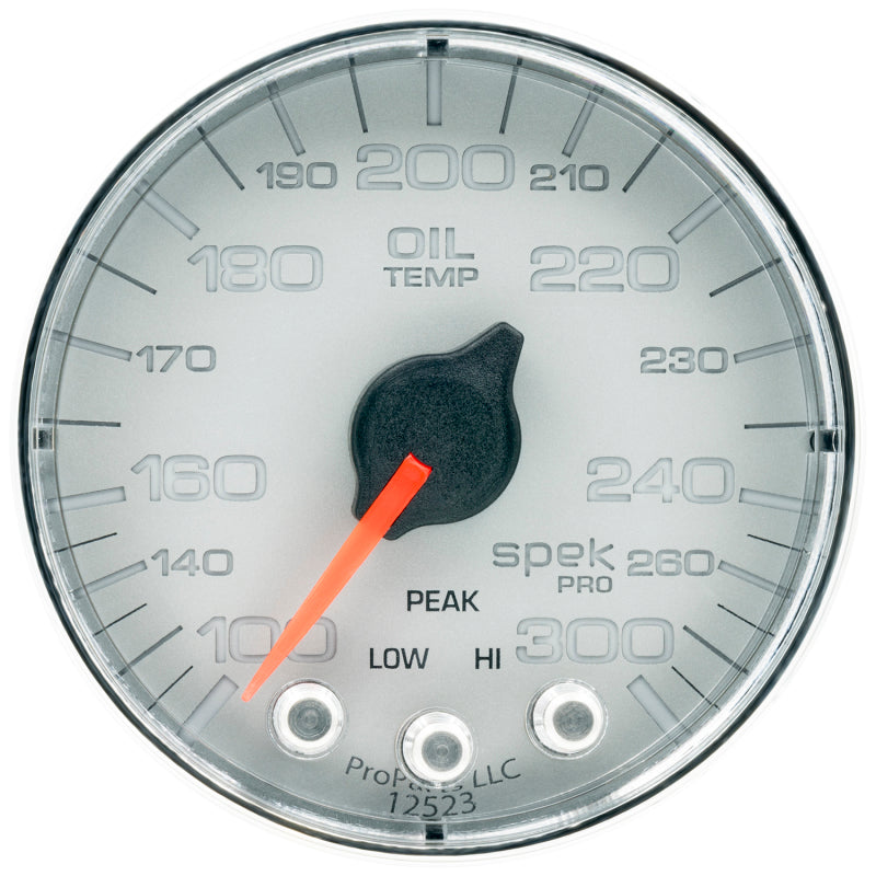 Autometer Spek-Pro Gauge Oil Temp 2 1/16in 300f Stepper Motor W/Peak & Warn Slvr/Chrm - Burkken Auto Parts