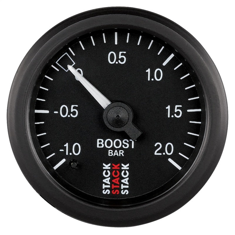 Autometer Stack 52mm -1 to +2 Bar T-Fitting 0.187in Barb (M) Mechanical Boost Pressure Gauge - Black - Burkken Auto Parts