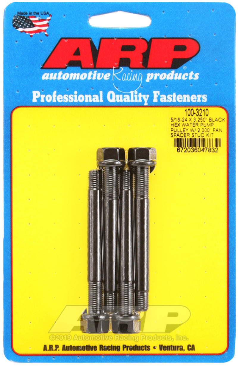 ARP 5/16-24 X 3.250 Black Hex Water Pump Pulley w/ 2.000in Fan Spacer Stud Kit - Burkken Auto Parts