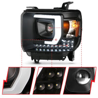 ANZO 2014-2015 GMC Sierra 1500HD Projector Plank Style Headlight Black W/ DRL - Burkken Auto Parts