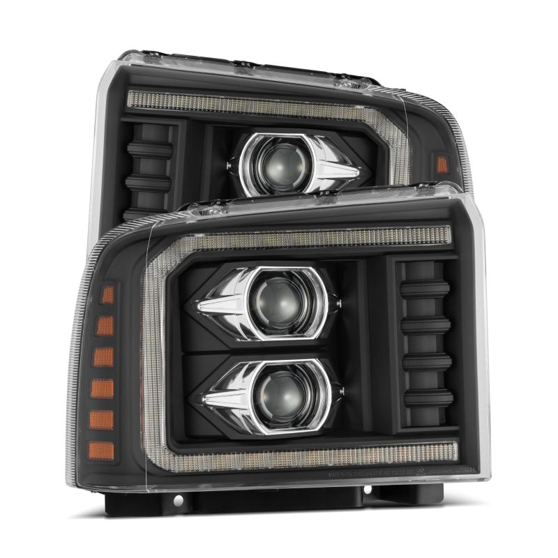 AlphaRex 05-07 Ford F250/350/450/550 Super Duty PRO-Series Proj. Headlights Blk w/Seq Sig. + SWB DRL - Burkken Auto Parts
