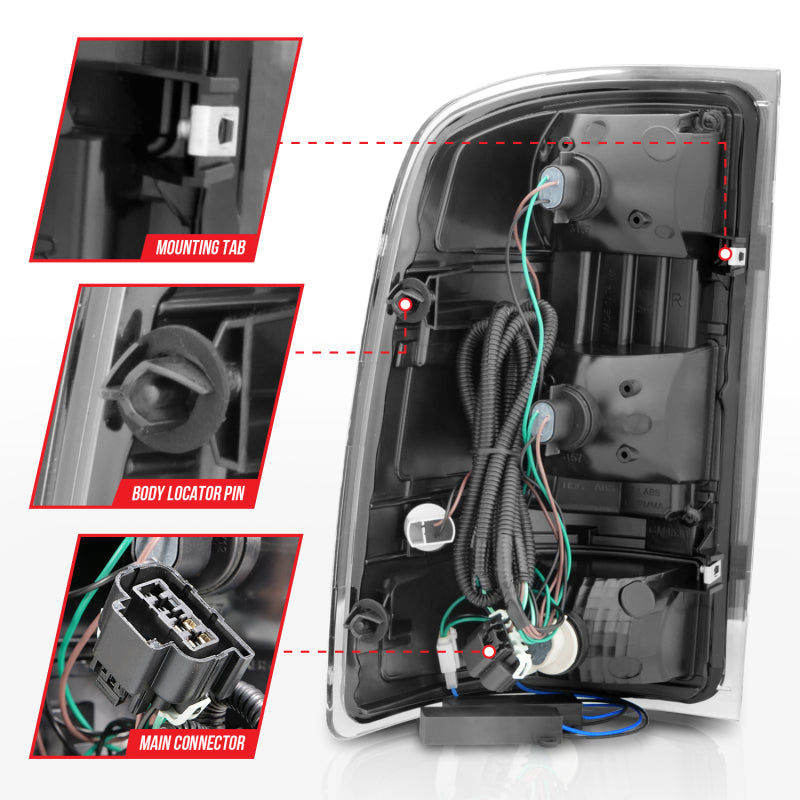 ANZO 2007-2013 GMC Sierra LED Tail Lights w/ Light Bar Black Housing Smoke Lens - Burkken Auto Parts