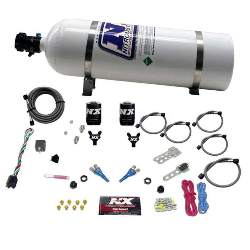 Nitrous Express 92-95 Dodge V8 TBI Dual Nozzle Nitrous Kit (50-125HP) w/15lb Bottle - Burkken Auto Parts