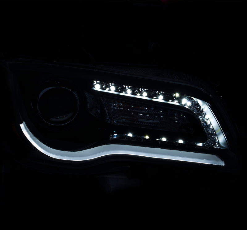 ANZO 2011-2014 Chrysler 300 Projector Headlights w/ Plank Style Design Black - Burkken Auto Parts
