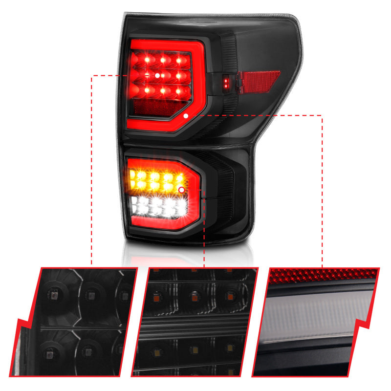 ANZO 2007-2013 Toyota Tundra LED Taillights Plank Style Black w/Smoke Lens - Burkken Auto Parts