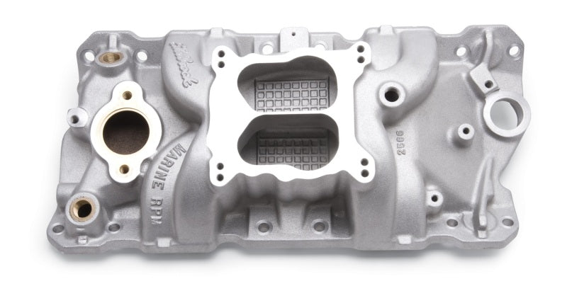 Edelbrock Manifold SBC 23-Degree Marine RPM 1987-1995 w/ Brass - Burkken Auto Parts