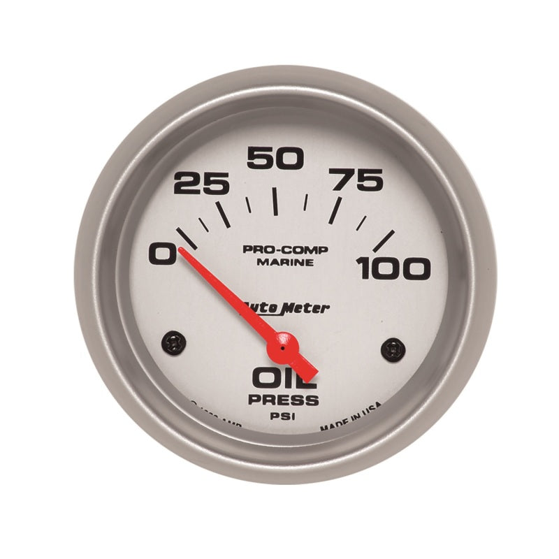 Autometer Marine Silver Ultra-Lite 2-5/8in 100PSI Electric Oil Pressure Gauge - Burkken Auto Parts