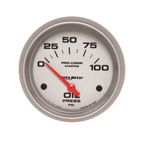 Autometer Marine Silver Ultra-Lite 2-5/8in 100PSI Electric Oil Pressure Gauge - Burkken Auto Parts