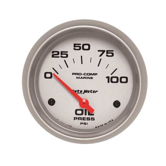 Autometer Marine Silver Ultra-Lite 2-5/8in 100PSI Electric Oil Pressure Gauge - Burkken Auto Parts