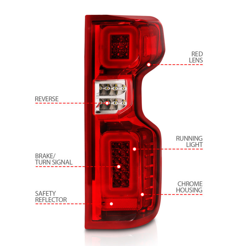 ANZO 19-21 Chevy Silverado Full LED Taillights Chrome Housing Red/Clear Lens G2 (w/C light Bars) - Burkken Auto Parts