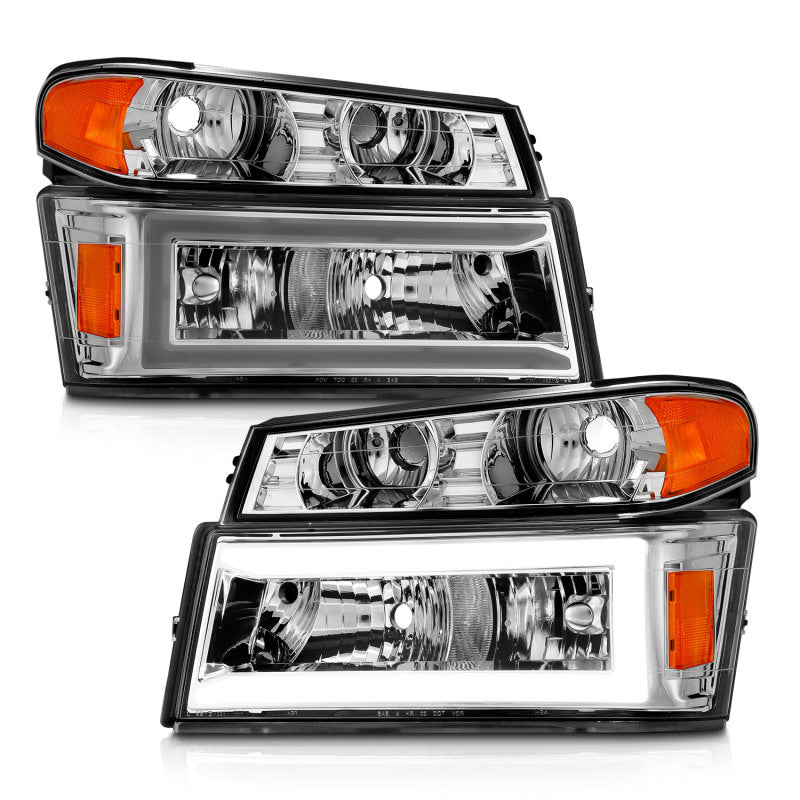 ANZO 04-12 GM Colorado/Canyon/I-Series Crystal Headlights - w/ Light Bar Chrome Housing 4pcs - Burkken Auto Parts