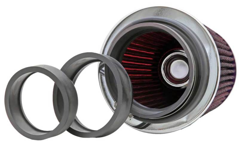 K&N Universal Air Filter Chrome Round Tapered Red - 4in Flange ID x 1.125in Flange Length x 5.5in H - Burkken Auto Parts