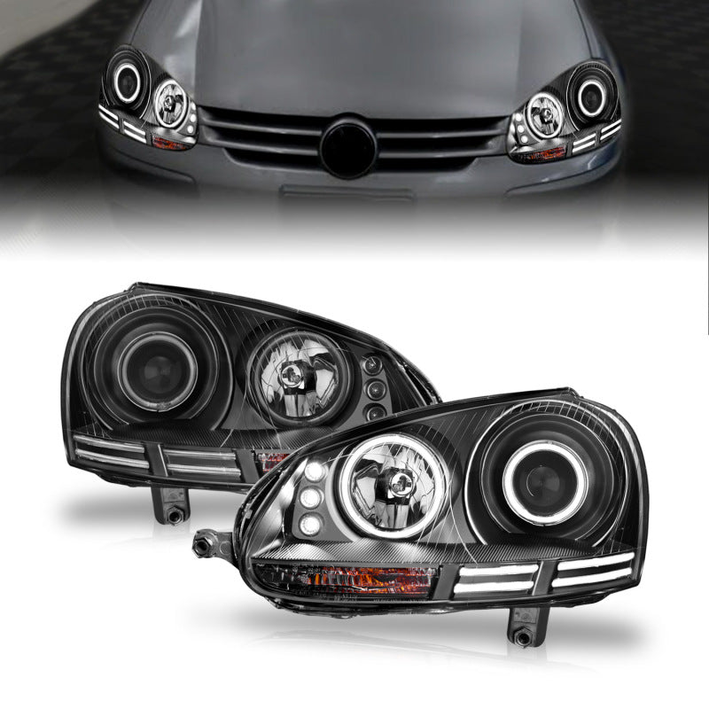 ANZO 2006-2009 Volkswagen Rabbit Projector Headlights w/ Halo Black (CCFL) - Burkken Auto Parts