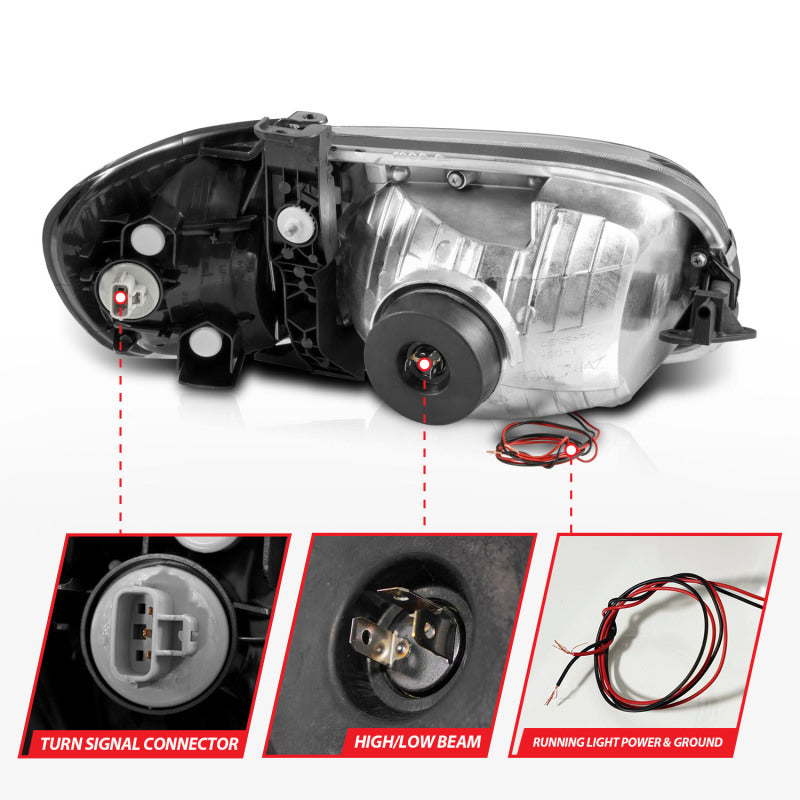ANZO 00-04 Toyota Tundra (Fits Reg/Acc Cab Only) Crystal Headlights w/Light Bar Black w/Corner Light - Burkken Auto Parts