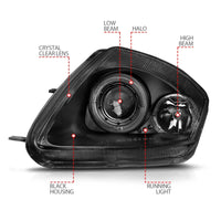 ANZO 2000-2005 Mitsubishi Eclipse Projector Headlights w/ Halo Black - Burkken Auto Parts