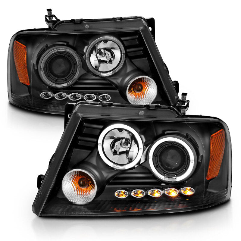 ANZO 2004-2008 Ford F-150 Projector Headlights w/ Halo and LED Black G2 - Burkken Auto Parts
