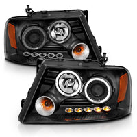ANZO 2004-2008 Ford F-150 Projector Headlights w/ Halo and LED Black G2 - Burkken Auto Parts