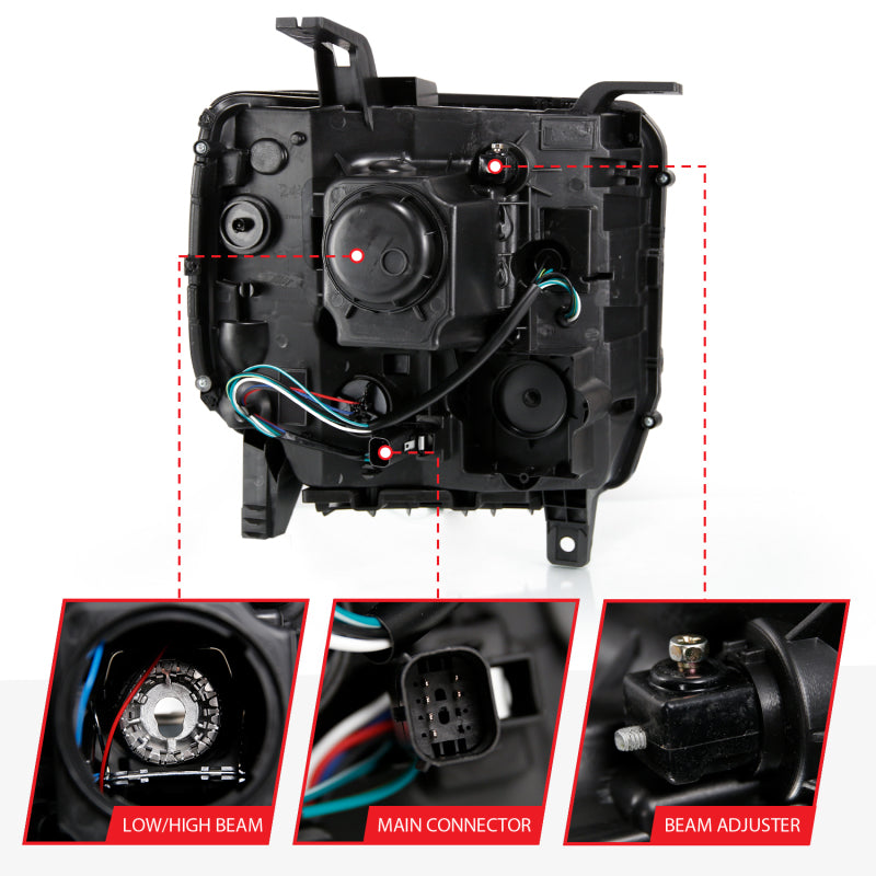 ANZO 2016-2019 GMC Sierra 1500 Projector Headlight Plank Style Black w/ Sequential Amber Signal - Burkken Auto Parts
