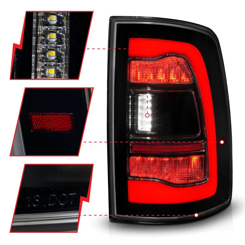 ANZO 09-18 Dodge Ram 1500 Sequential LED Taillights Smoke Black - Burkken Auto Parts