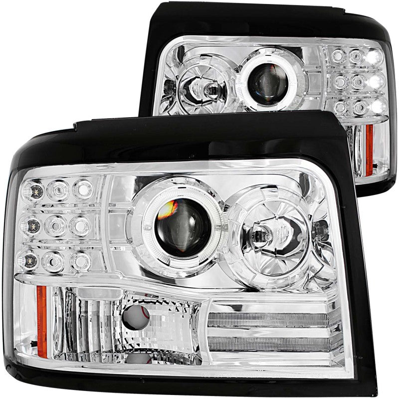 ANZO 1992-1996 Ford F-150 Projector Headlights w/ Halo Chrome w/ Side Markers and Parking Lights - Burkken Auto Parts