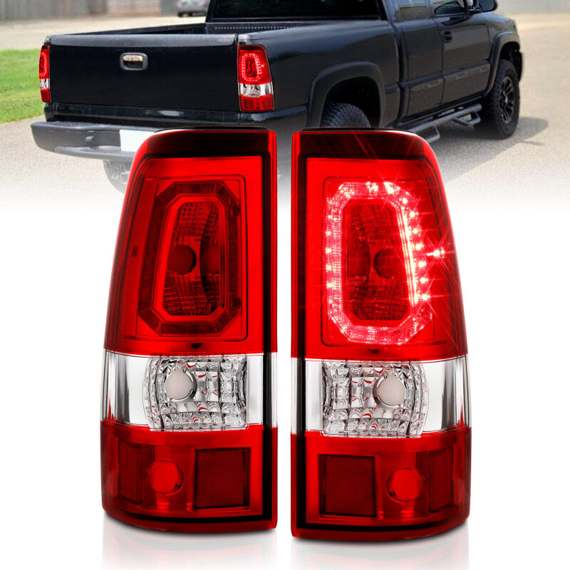 ANZO 1999-2002 Chevy Silverado 1500 LED Taillights Plank Style Chrome With Red/Clear Lens - Burkken Auto Parts