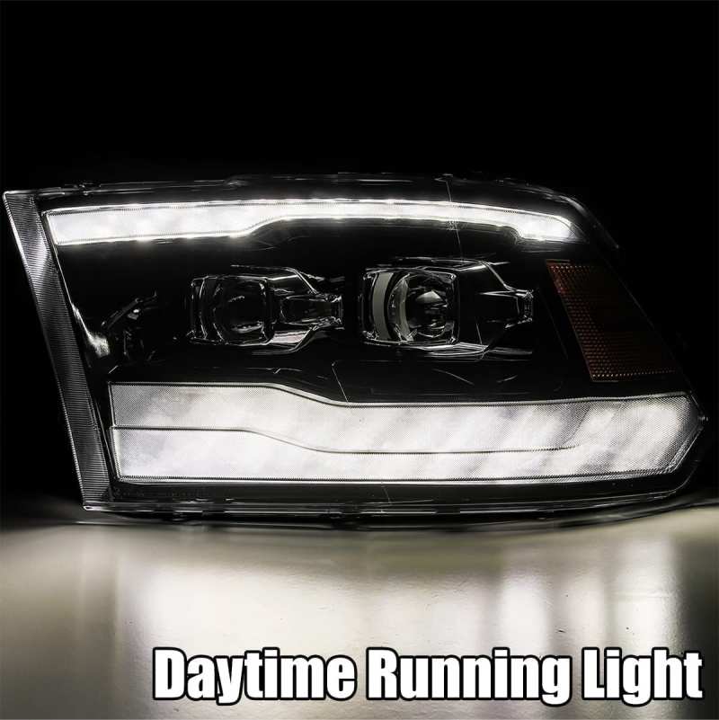 AlphaRex 09-18 Dodge Ram 1500 PRO-Series Projector Headlights Plank Style Alpha Blk w/Seq Signal/DRL - Burkken Auto Parts