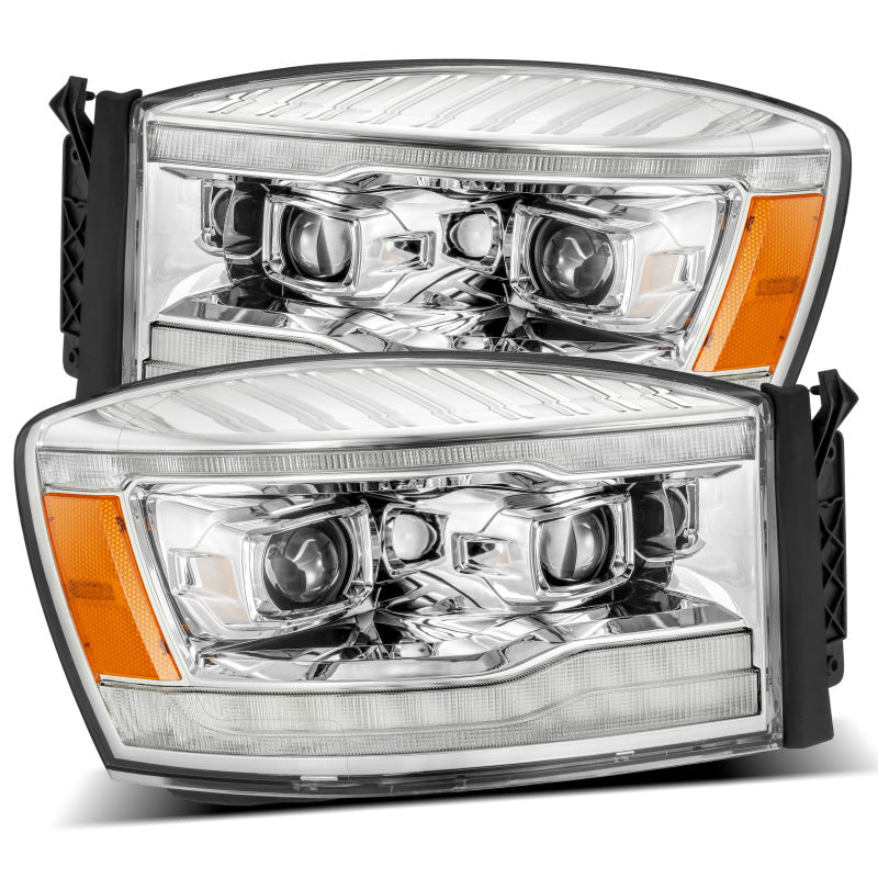 AlphaRex 06-08 Dodge Ram 1500HD PRO-Series Projector Headlights Plank Style Chrome w/Seq Signal/DRL - Burkken Auto Parts