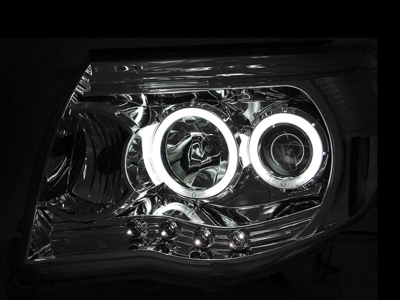 ANZO 2005-2011 Toyota Tacoma Projector Headlights w/ Halos Chrome - Burkken Auto Parts