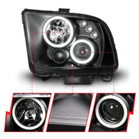 ANZO 2005-2009 Ford Mustang Projector Headlights w/ Halo Black - Burkken Auto Parts