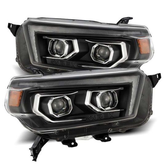 AlphaRex 10-13 Toyota 4Runner PRO-Series Projector Headlights Plank Style Black w/Seq Signal/DRL - Burkken Auto Parts