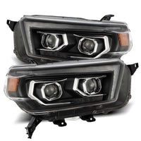 AlphaRex 10-13 Toyota 4Runner LUXX LED Proj Headlights Plank Style Black w/Seq Signal/DRL - Burkken Auto Parts