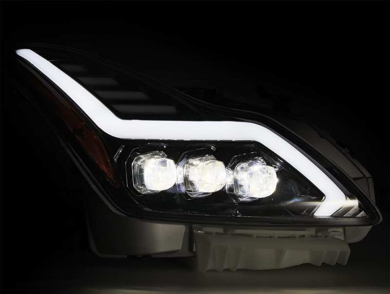 AlphaRex 08-13 Infiniti G37 Coupe SD NOVA LED Proj Headlights Plank Gloss Blk w/Activ Light/Seq Sig - Burkken Auto Parts