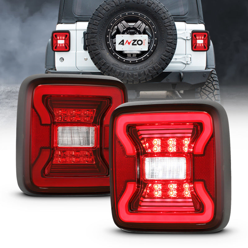 ANZO 18-19 Jeep Wrangler JL LED Taillights Black - Burkken Auto Parts