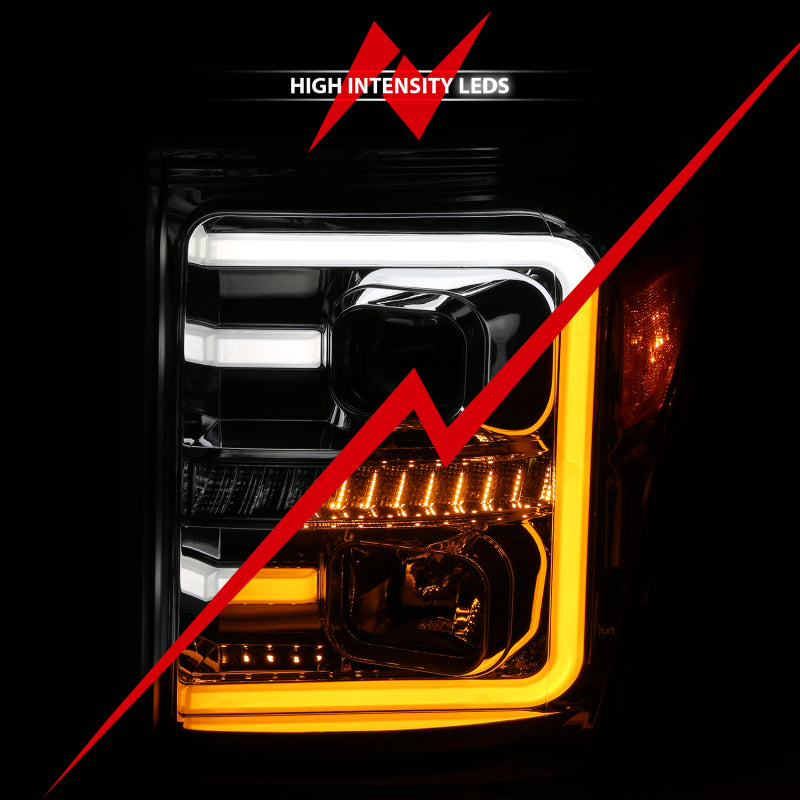 ANZO 11-16 Ford F-250/F-350/F-450 Projector Headlights w/ Plank Style Switchback Chrome w/Amber - Burkken Auto Parts