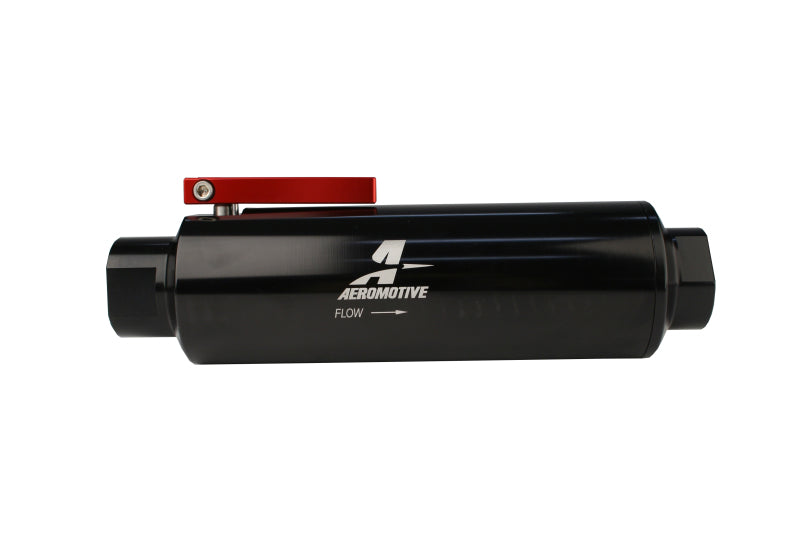 Aeromotive In-Line AN-12 Filter w/Shutoff Valve 100 Micron SS Element - Black Anodize Finish - Burkken Auto Parts