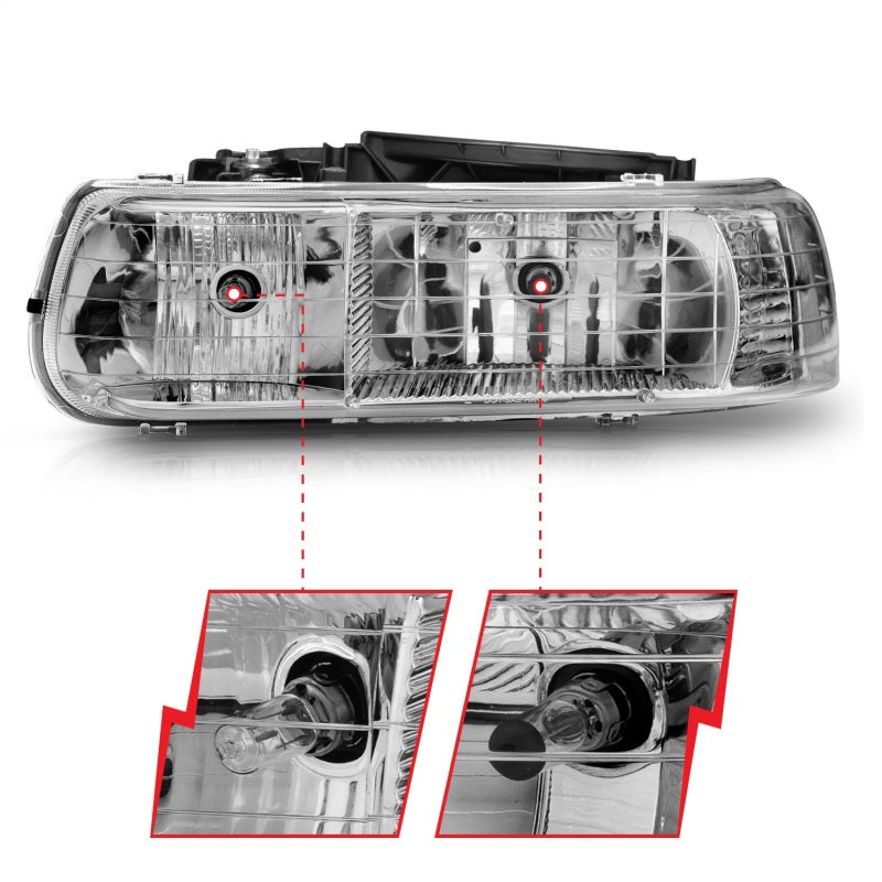 ANZO 1999-2002 Chevrolet Silverado 1500 Crystal Headlights Chrome - Burkken Auto Parts