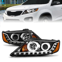 ANZO 2011-2013 Kia Sorento Projector Headlights w/ Halo Black (CCFL) - Burkken Auto Parts