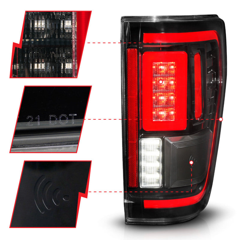 ANZO 21-23 Ford F-150 LED Taillights Seq. Signal w/BLIS Cover - Black Housing - Burkken Auto Parts