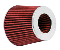 K&N Universal Air Filter Chrome Round Tapered Red - 4in Flange ID x 1.125in Flange Length x 5.5in H - Burkken Auto Parts