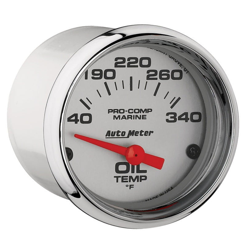 Autometer Marine Chrome Ultra-Lite 2-1/16in Electric Oil Temperature Gauge 140-300 Deg F - Burkken Auto Parts