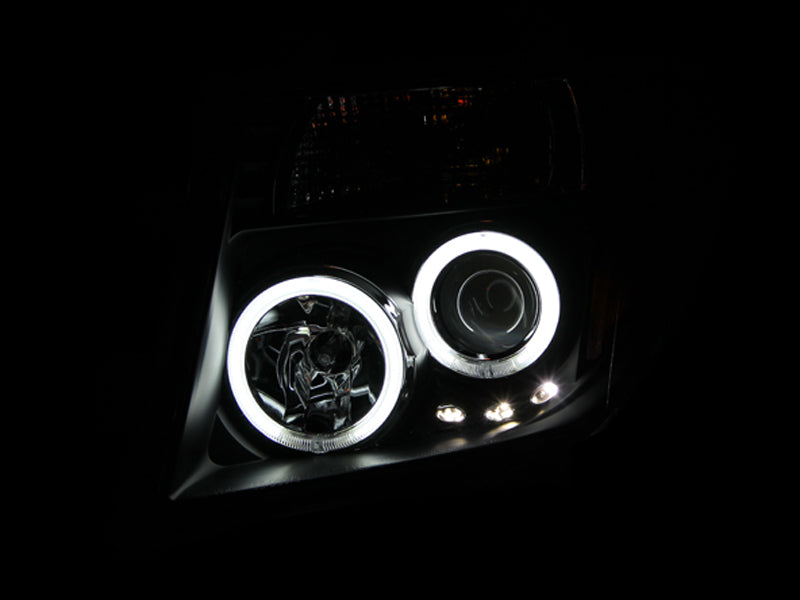 ANZO 2005-2008 Nissan Frontier Projector Headlights w/ Halo Black - Burkken Auto Parts
