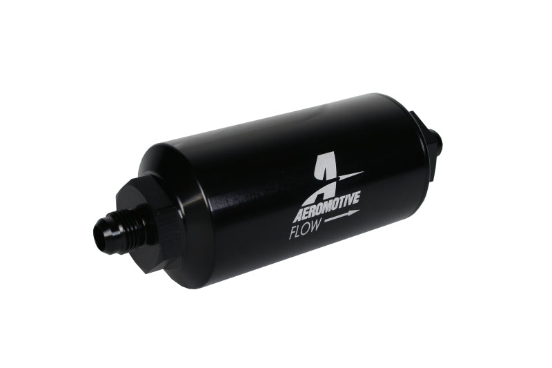 Aeromotive In-Line Filter - (AN-6 Male) 10 Micron Fabric Element Bright Dip Black Finish - Burkken Auto Parts