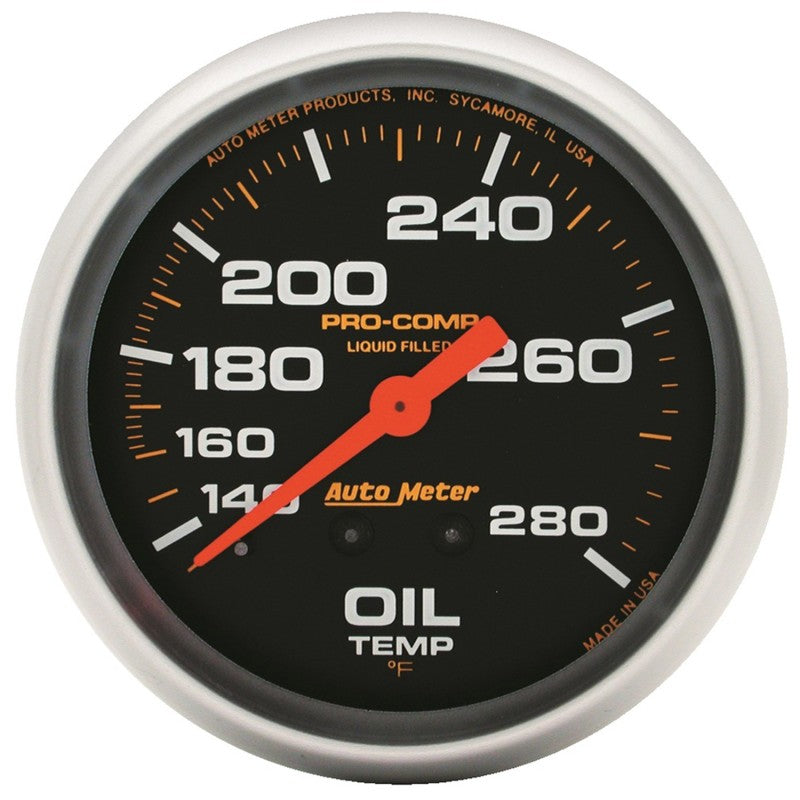 Autometer Liquid Filled Mechanical 66.7mm 140-280 deg F Oil Termperature Gauge Includes 12 ft Tubing - Burkken Auto Parts