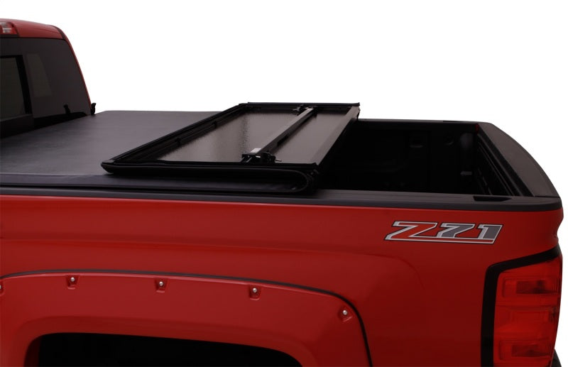 Lund 04-15 Nissan Titan (5.5ft. Bed) Hard Fold Tonneau Cover w/Bracket Kit - Black - Burkken Auto Parts