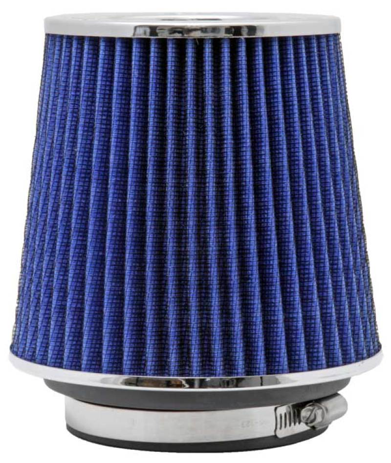K&N Universal Air Filter Chrome Round Tapered Blue - 4in Flange ID x 1.125in Flange Length x 5.5in H - Burkken Auto Parts