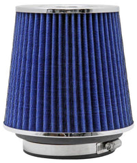K&N Universal Air Filter Chrome Round Tapered Blue - 4in Flange ID x 1.125in Flange Length x 5.5in H - Burkken Auto Parts